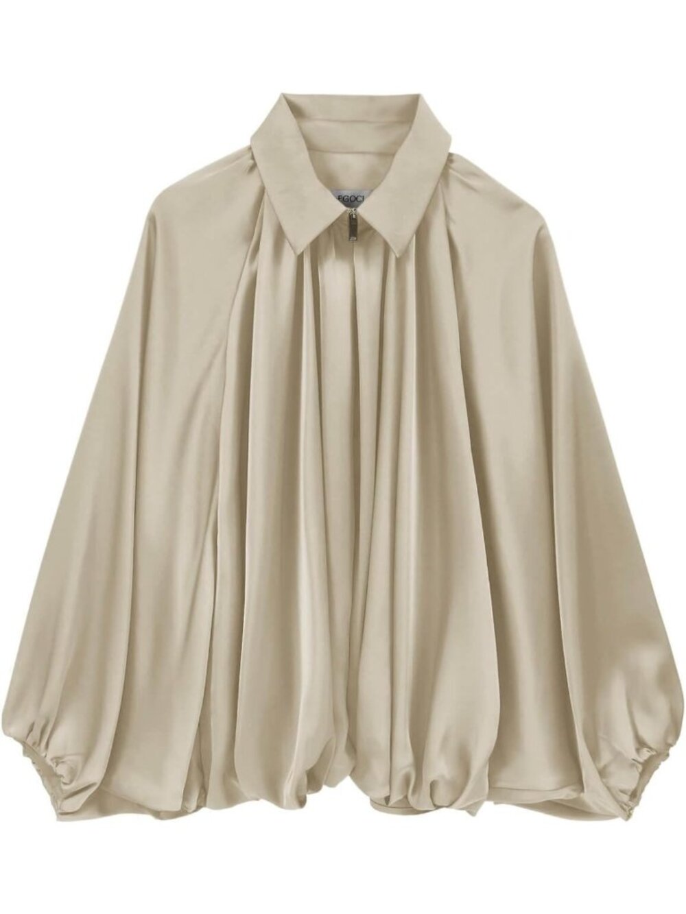Oversized Satin Puffed Bomber Jacket with Batwing Sleeves & Pleated Detail